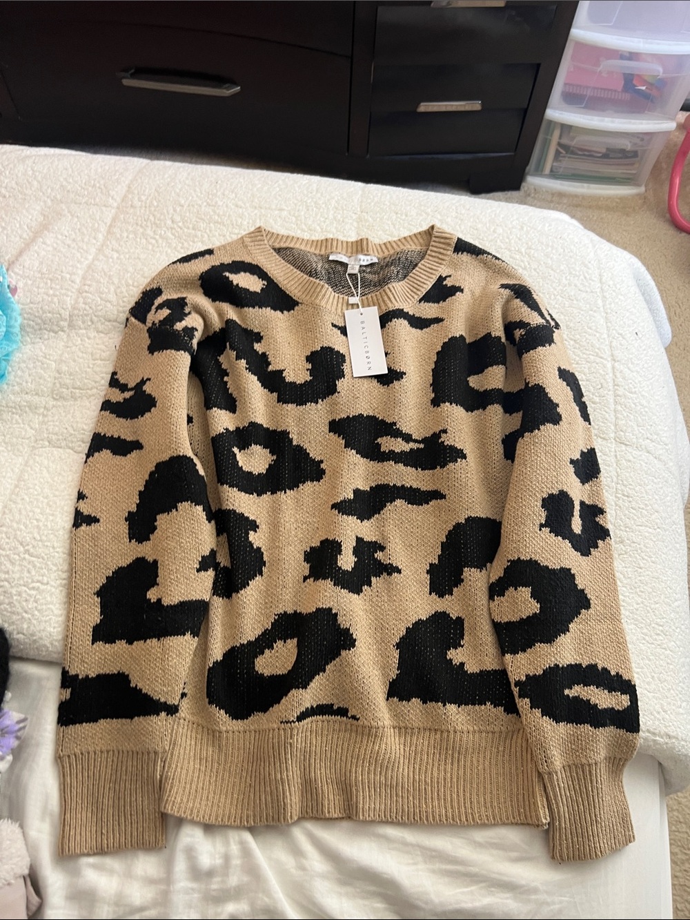 Baltic Born Leopard Print Crewneck Sweater - Tan & Black size XL